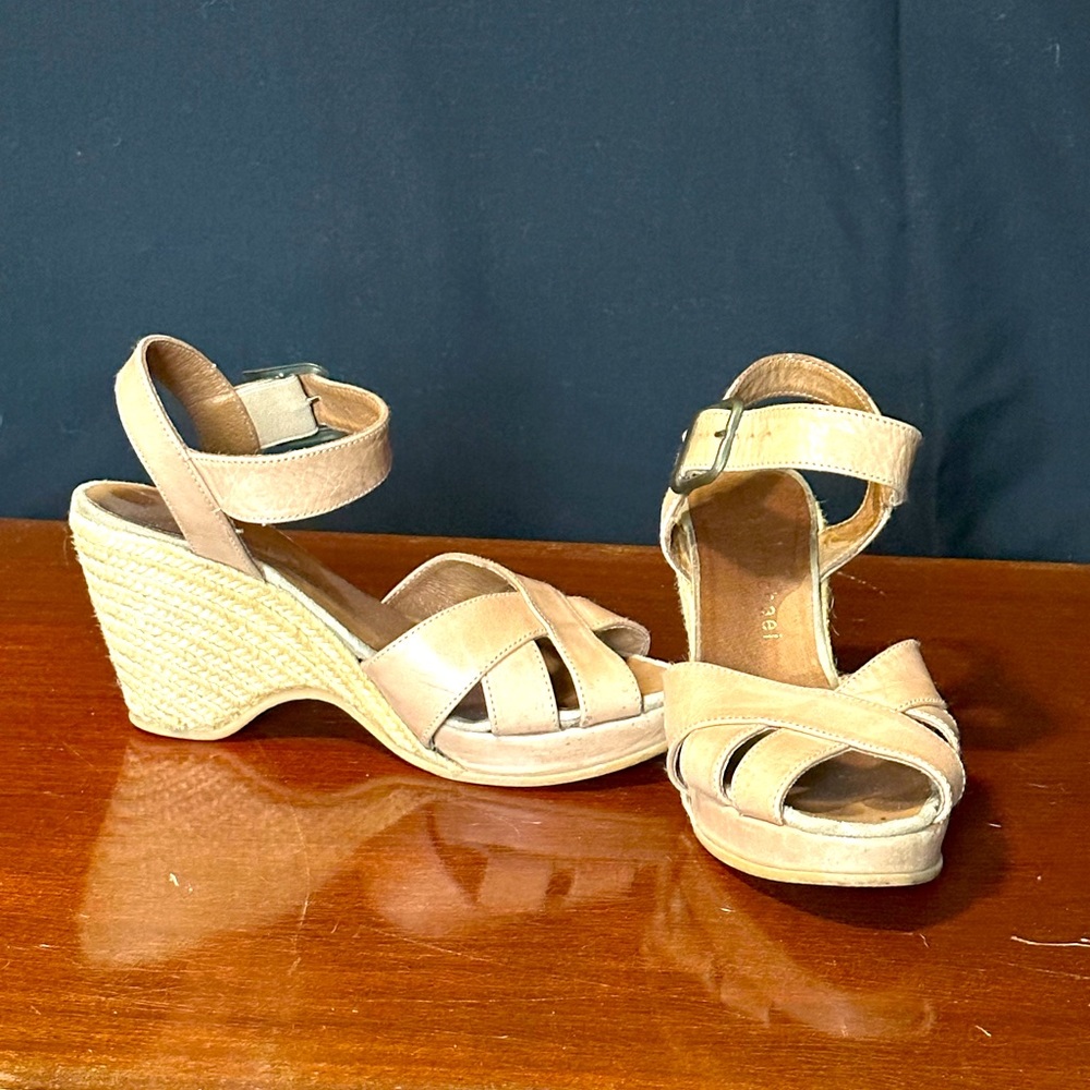 Eric Michael Tan Leather Espadrille Wedges